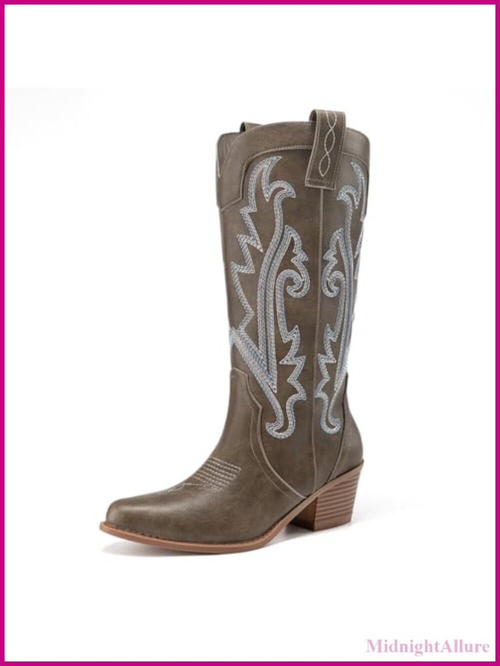 Embroidered Western Cowboy Boots Mid Calf Pointed Toe